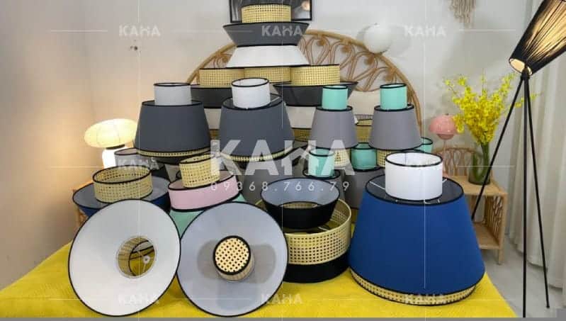 Đèn thả mây lưới đan kết hợp chao vải decor phòng ăn phong cách Bắc Âu