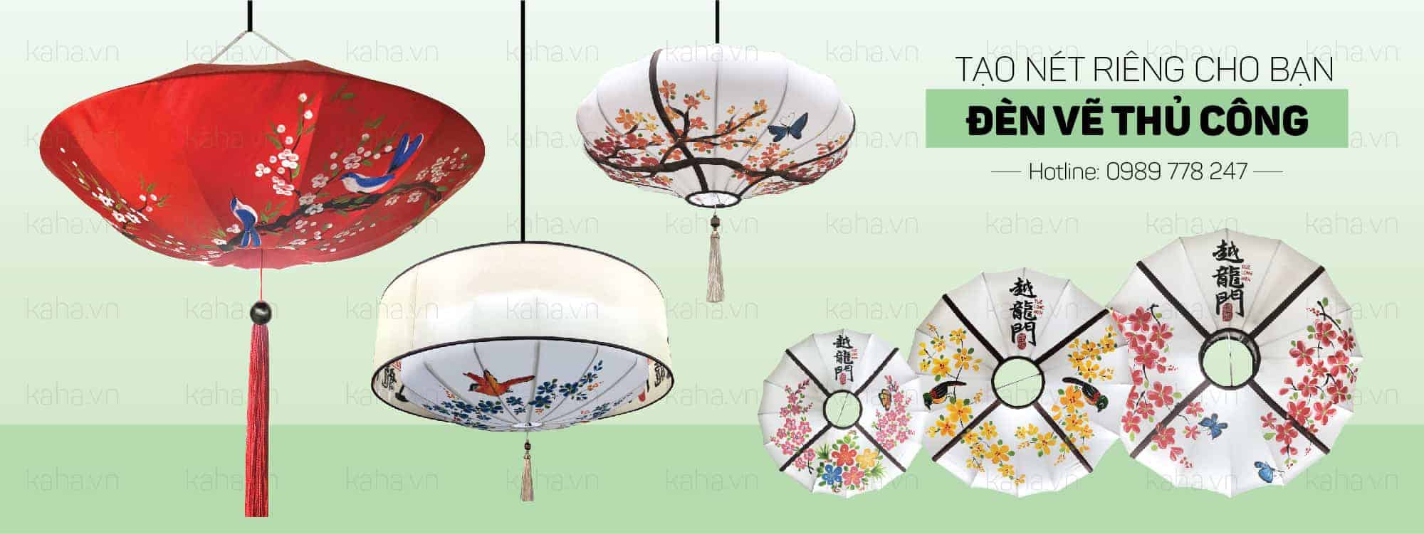Đèn vải vẽ tranh thủ công chao canvas trắng decor phòng khách Bắc Âu