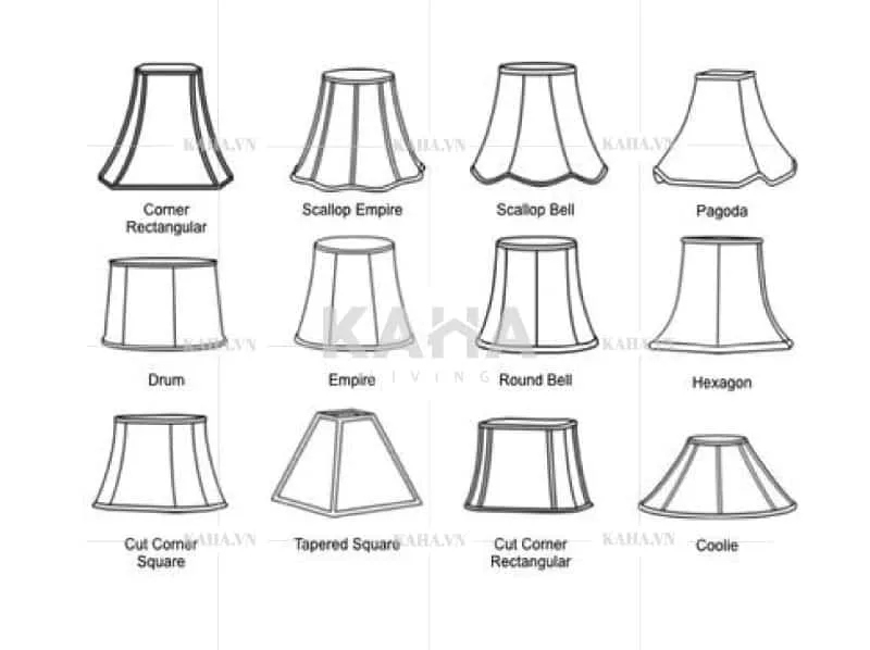 Các hình dáng chao đèn vải tham khảo: nón, trống, oval, chuông, empire — xưởng Denvai Các hình dáng chao đèn vải tham khảo: nón, trống, oval, chuông, empire — xưởng Denvai