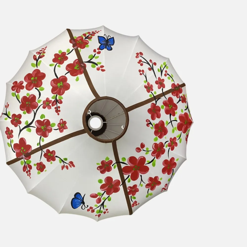 Đèn vải đĩa bay vẽ hoa KH-DTR051