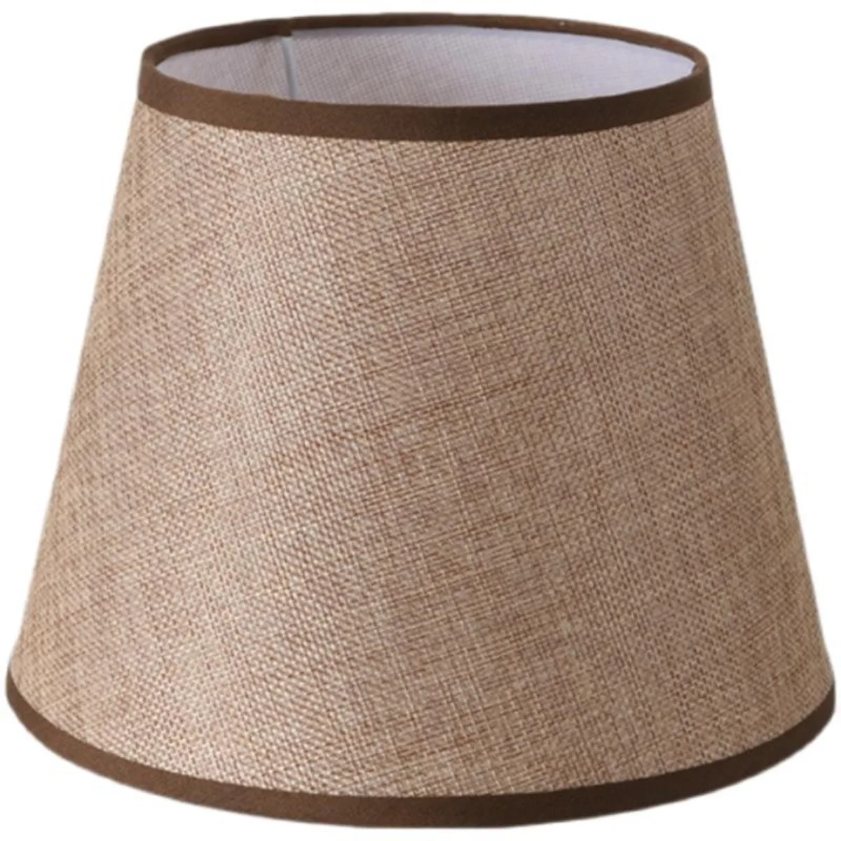 Chụp đèn vải lanh nâu be viền chỉ nâu đậm